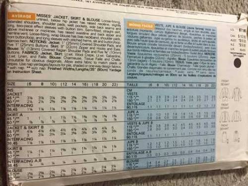 PATTERN BUTTERICK 5088 (ELLEN TRACY) - JACKET, SKIRT and BLOUSE (SIZE 12-14-16)