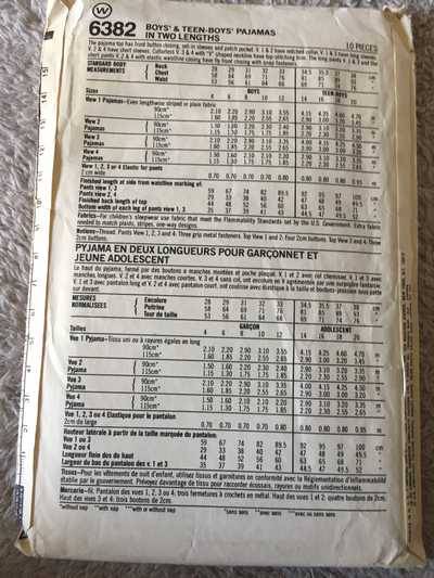PATTERN SIMPLICITY 6382 - BOYS' AND TEEN BOYS' PAJAMAS (SIZE 6+8)