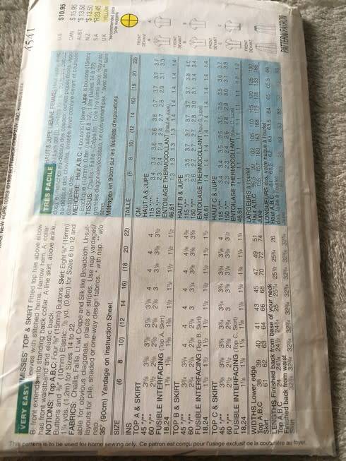 PATTERN BUTTERICK 4541 (UNUSED) - DRESS (SIZE 12-14-16)