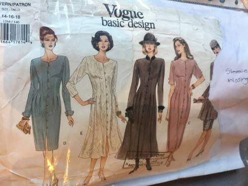 PATTERN VOGUE 1264 (SLEEVE MISSING) - DRESS, TUNIC & SKIRT (SIZE 14-16-18)