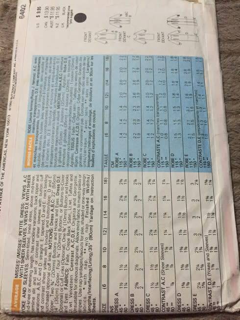 PATTERN BUTTERICK 6402 - DRESS (SIZE 6-12)