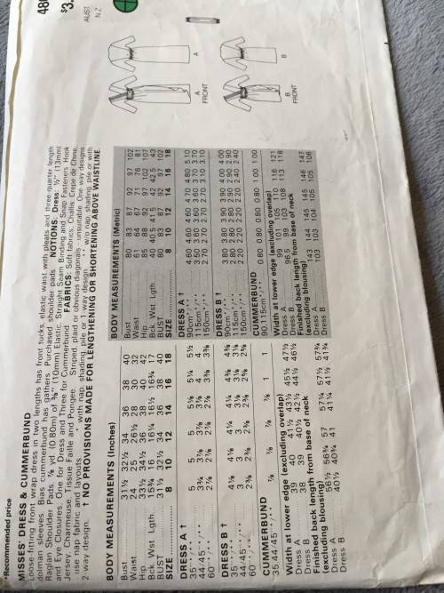 PATTERN BUTTERICK 4800 - DRESS AND CUMMERBAND (SIZE 16)
