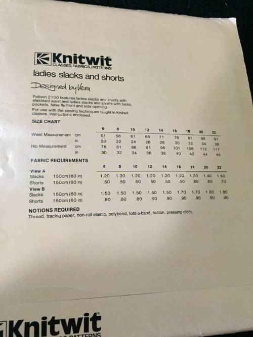 PATTERN KNITWIT 2100 - LADIES SLACKS AND SHORTS (SIZE 6-22)