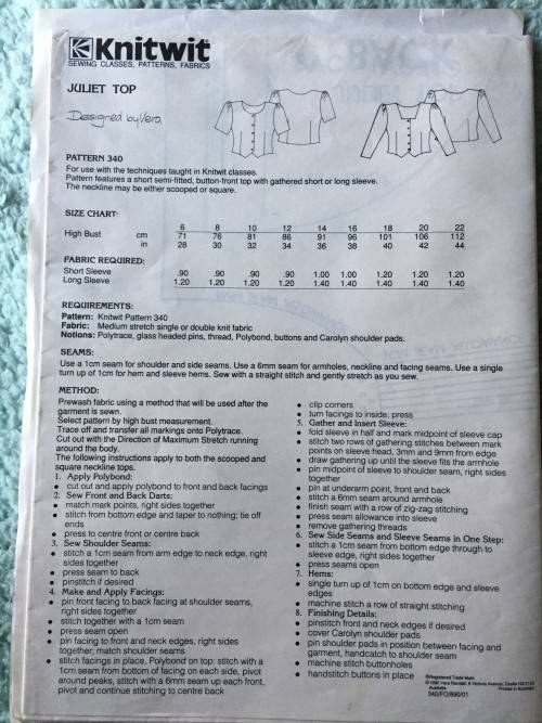 PATTERN KNITWIT 340 - JULIET TOP (SIZE 6-22)