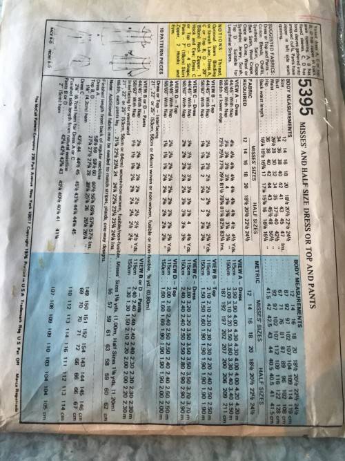 PATTERN MCCALL'S 5395 (VINTAGE) - DRESS, TOP AND PANTS (SIZE 18)