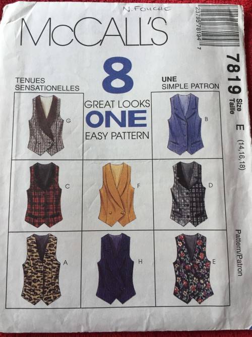 PATTERN MCCALL'S 7819 (UNUSED) - VESTS VARIATIONS (SIZE 14-16-18)
