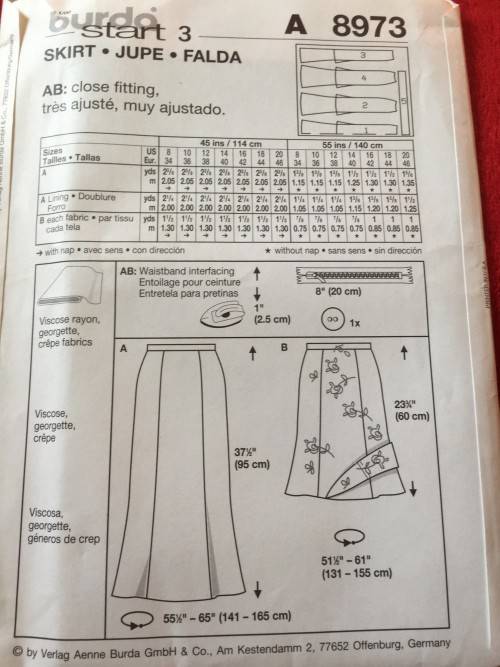 PATTERN BURDA 8973 (UNUSED) - SKIRT (SIZE 8-20)