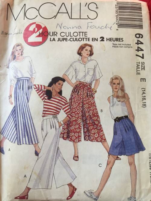 PATTERN MCCALL'S 6447 (UNUSED) - CULOTTES (SIZE 14-16-18)