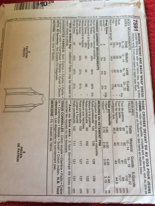 PATTERN MCCALL'S 7591 (UNUSED) - DRESS (SIZE 16-18)