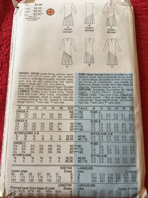 PATTERN BUTTERICK 3958 (COMPLETE) - DRESS (SIZE 14-16-18)