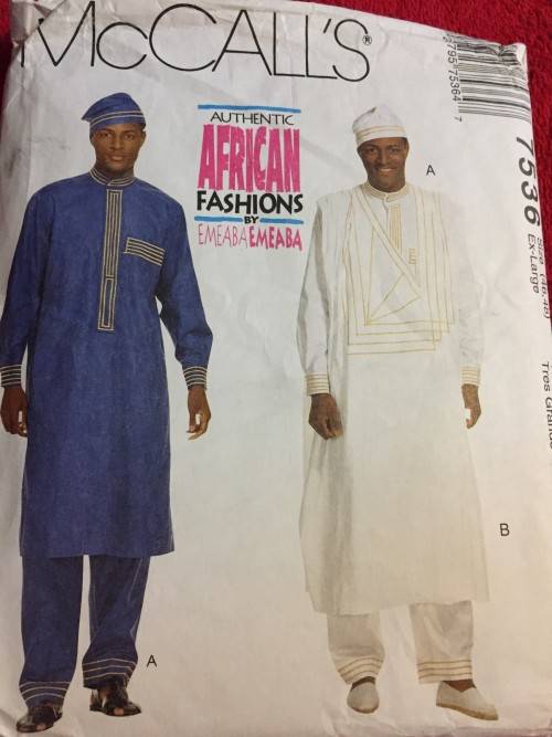 PATTERN MCCALL'S 7536 (UNUSED) - MEN'S TUNIC, DRAWSTRING PANTS & HAT (SIZE 46-48)