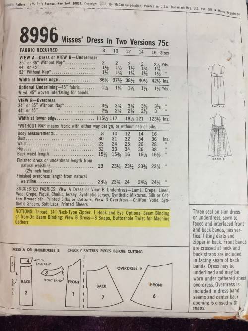 PATTERN MCCALL'S 8996 (VERY VINTAGE) - DRESS IN 2 BEAUTIFUL VERSIONS (SIZE 12)