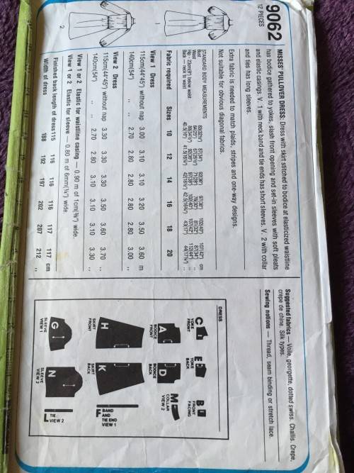 PATTERN SIMPLICITY 9062 (COMPLETE) - PULLOVER DRESS (SIZE 18-20)