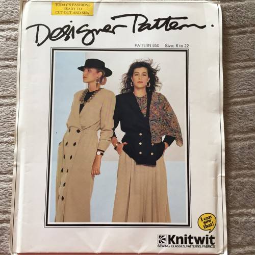 PATTERN KNITWIT 850 (UNUSED) - DOUBLE BREASTED CHANEL DRESS & JACKET W CO-ORDINATES (SIZE 6-22)