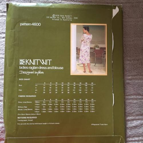 PATTERN KNITWIT 4600 (UNUSED)  - LADIES RAGLAN DRESS & BLOUSE (SIZE 6-22)