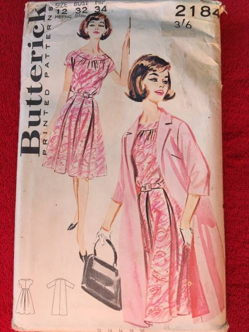 PATTERN BUTTERICK 2184 (VERY VINTAGE)(UNUSED) - DRESS and COAT COSTUME (SIZE 12)