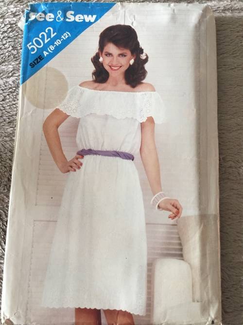 PATTERN SEE and SEW 5022 (UNUSED) - OFF-THE-SHOULDER DRESS (SIZE 8-10-12)