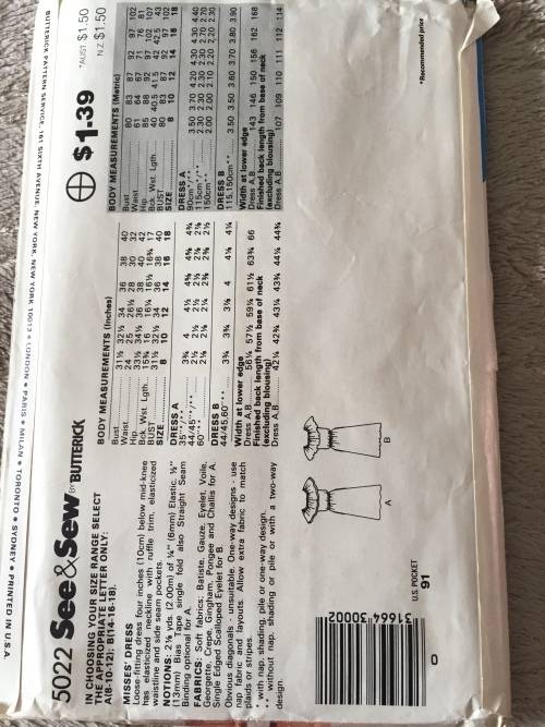 PATTERN SEE and SEW 5022 (UNUSED) - OFF-THE-SHOULDER DRESS (SIZE 8-10-12)