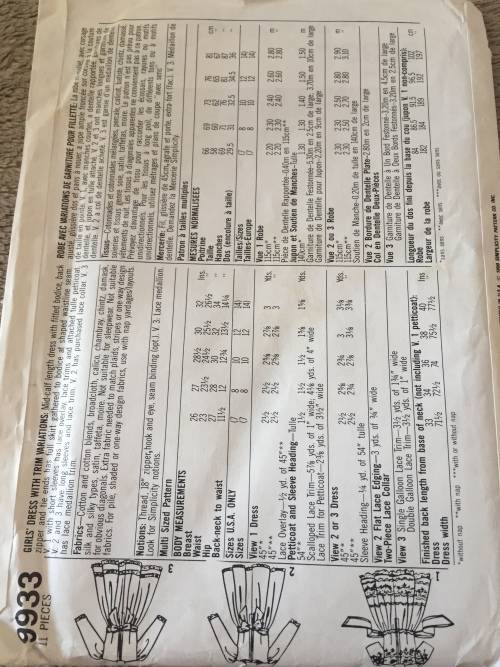 PATTERN SIMPLICITY 9933 (UNUSED) - GIRLS` DRESSES WITH TRIM VARIATIONS (SIZE 7-14)