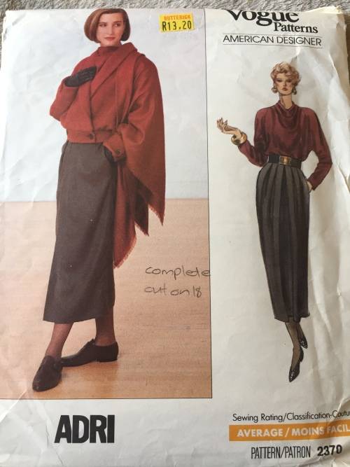 PATTERN VOGUE 2370 (ADRI)(COMPLETE, CUT ON 18) - JACKET, SKIRT, TOP and SHAWL (SIZE 14-16-18)