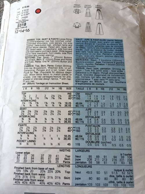 PATTERN VOGUE 2318 (PERRY ELLIS)(COMPLETE, CUT ON 16) - TOP, SKIRT and PANTS (SIZE 12-14-16)
