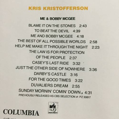 CD - KRIS KRISTOFFERSON: ME AND BOBBY MCGEE (MINT CONDITION)