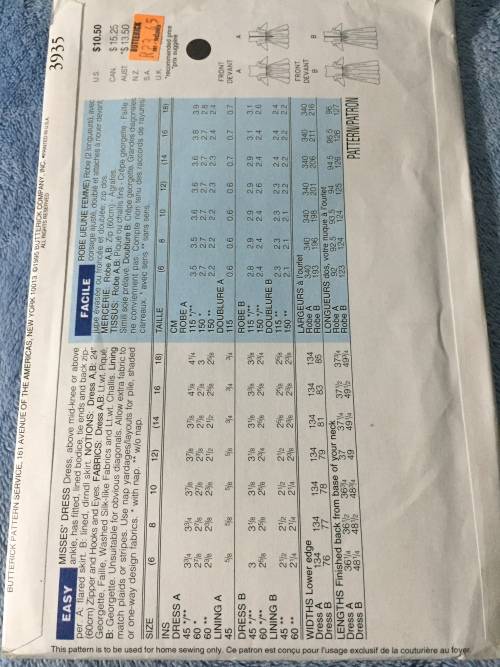 PATTERN BUTTERICK 3935 (UNUSED) - UNUSUAL DRESS WITH TIE ENDS (SIZE 6-8-10-12)