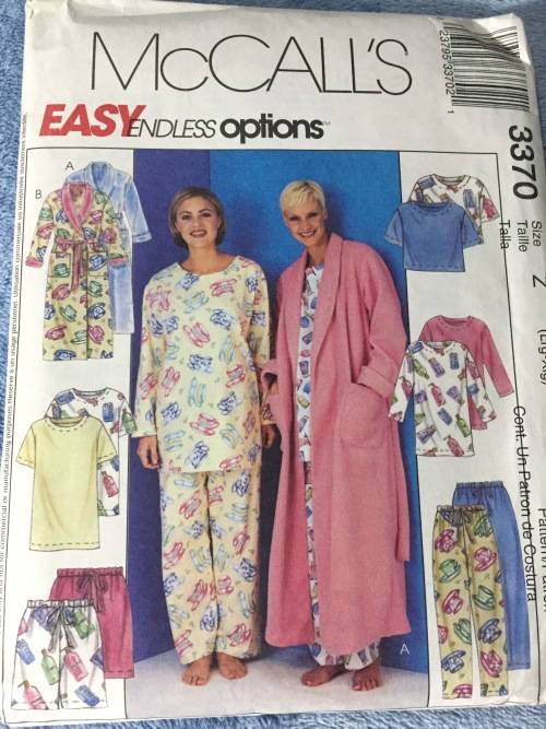 PATTERN MCCALL`S 3370 (UNUSED) - PJ`S ROBE WITH BELT, TUNIC,TOP,PANTS,SHORTS (SIZE LRG-XL) BIG SIZE