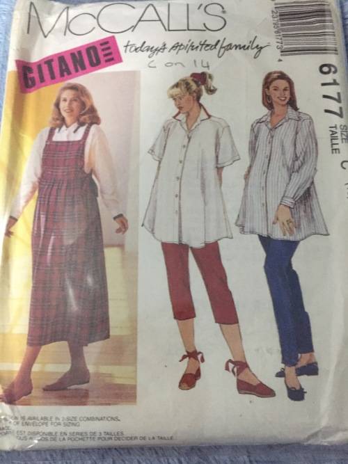 PATTERN MCCALL`S 6177 (COMPLETE, CUT ON 14) - MATERNITY JUMPER/SHIRT/PANTS (SIZE 10-12-14