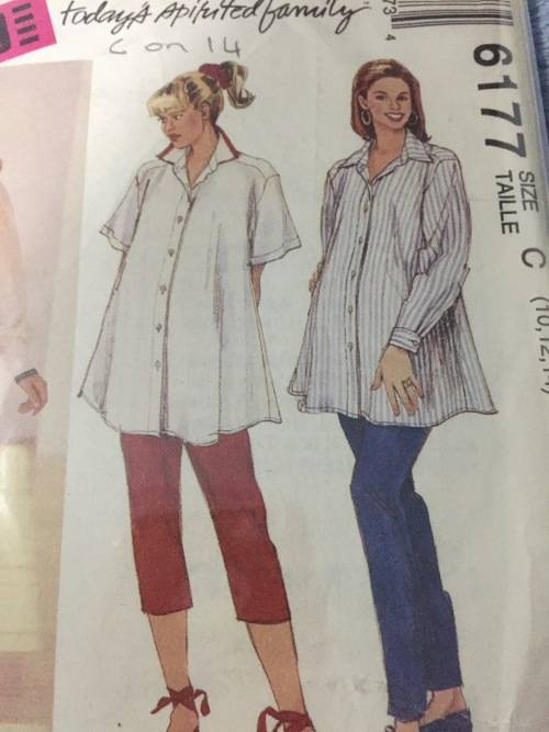 PATTERN MCCALL`S 6177 (COMPLETE, CUT ON 14) - MATERNITY JUMPER/SHIRT/PANTS (SIZE 10-12-14