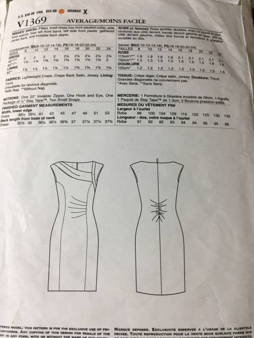 PATTERN VOGUE 1369 (KAY UNGER)(UNCUT NOT FACTORY FOLDED) - STUNNING DRESS (SIZE 8-16)
