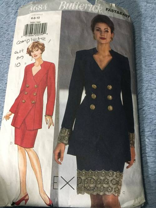 PATTERN BUTTERICK 3684 (COMPLETE, CUT ON 10) - BEAUTIFUL TOP and SKIRT (SIZE 6-8-10)