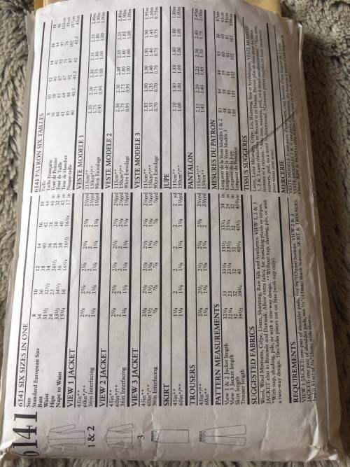 PATTERN NEW LOOK 6141 (COMPLETE, PARTIALLY UNCUT, CUT 18) - JACKET/SKIRT/PANTS (SIZE 8-18)