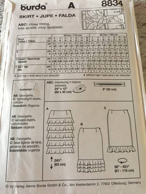 PATTERN BURDA 8834 (COMPLETE, CUT ON 12) - SKIRT VARIATIONS (SIZE 8-10-12)