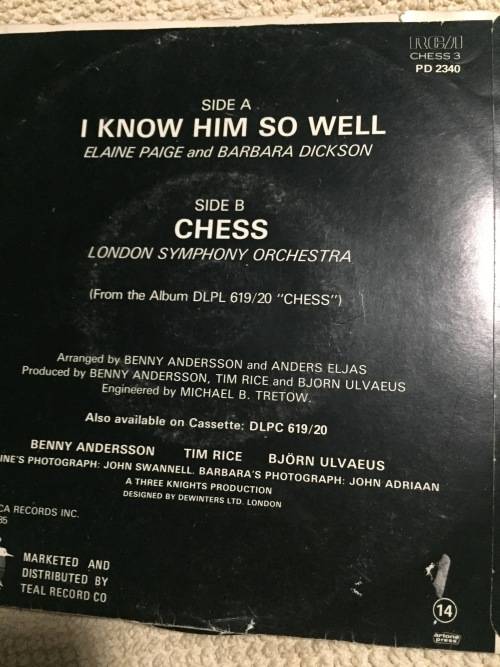 SEVEN SINGLE (45 RPM) - ELAINE PAIGE and BARBARA DICKSON: I KNOW HIM SO WELL CHESS