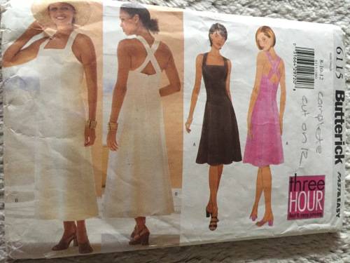 PATTERN BUTTERICK 6115 (COMPLETE, CUT ON 12) - BEAUTIFUL DRESS (SIZE 8-10-12)
