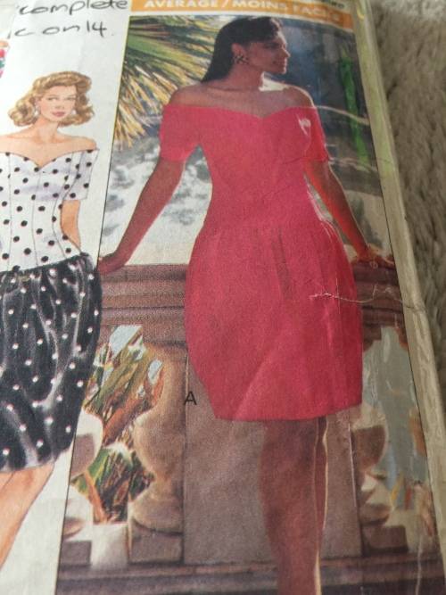 PATTERN BUTTERICK 3932 (NICOLE MILLER)(COMPLETE, CUT ON 14) - OFF THE SHOULDER DRESS (SIZE 12-14)