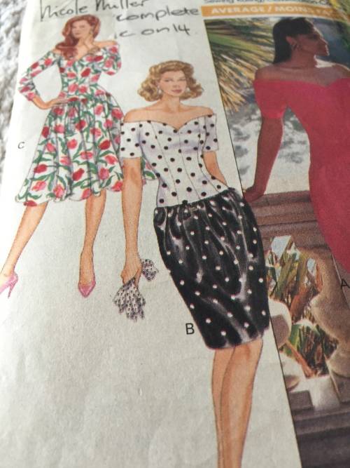 PATTERN BUTTERICK 3932 (NICOLE MILLER)(COMPLETE, CUT ON 14) - OFF THE SHOULDER DRESS (SIZE 12-14)