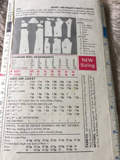 PATTERN BUTTERICK 4855 (VERY VINTAGE) - DRESS and JACKET (SIZE 16)