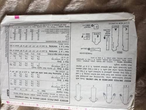 PATTERN SIMPLICITY 6970 (VINTAGE)(COMPLETE) - ONE-PIECE SHIRT-DRESS (SIZE 18)