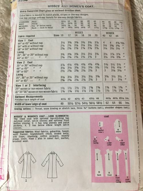 PATTERN SIMPLICITY 5526 (VINTAGE) - COATS LOOK SLIMMER (SIZE 14)
