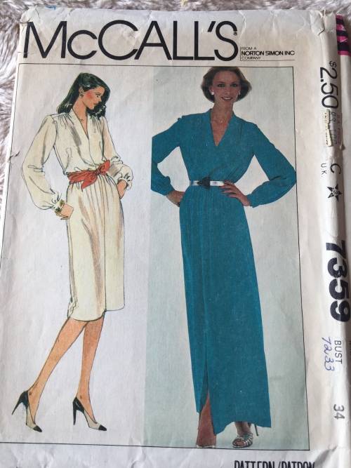 PATTERN MCCALL`S 7359 (VINTAGE)(COMPLETE) - PULLOVER DRESS (SIZE 12)