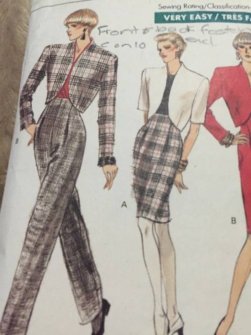 PATTERN VOGUE 7292 (FRONTandBACK FACING EXCL, CUT ON 10) - JACKET.SKIRT,PANTS (SIZE6-10)