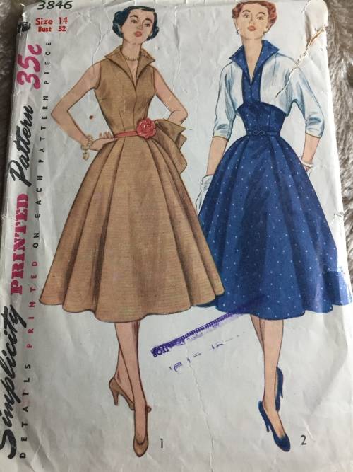 PATTERN SIMPLICITY 3846 (VERY VINTAGE, ENVELOPE OLD) - ONE-PIECE DRESS & JACKET (SIZE 14)