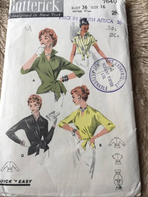 PATTERN BUTTERICK 7640 (VINTAGE, NEAT & TIDY) - WRAP-AROUND BLOUSE (SIZE 16)