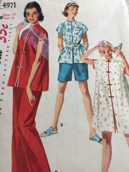 PATTERN SIMPLICITY 4971 (VERY VINTAGE, NEAT & TIDY) - PJS, LONG/SHORT PANTS,SLEEP COAT (SIZE 16)