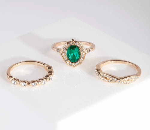 3 ring Green Gem cubic zirconia encrusted Ring