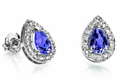 10k SOLID WHITE GOLD TANZANITE AND DIAMOND EARRINGS. 1.260CTS.