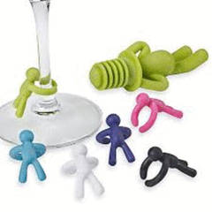 Silicone wine stopper with wine glass charms- In Funky colours-  Makes a great gift
