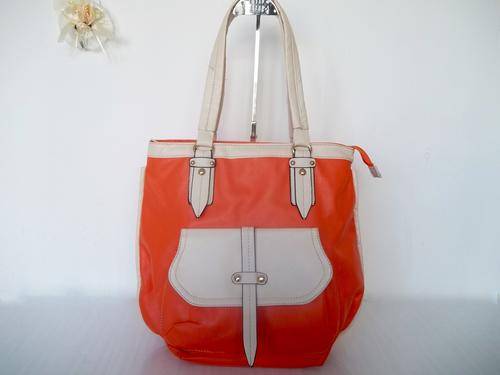 Large Ladies designer style handbag in Orange&cream. A Great buy! Great Quality! Must have Elegance.
